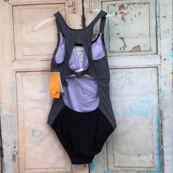 C9 By Champion Womens XS (0-2) One-Piece Active Swimsuit Black/Grey - Picture 3 of 5